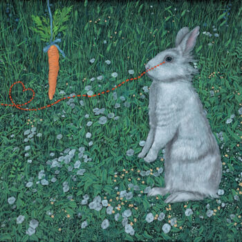 绘画 标题为“Rabbit in love” 由Natalie Levkovska, 原创艺术品, 油 安装在木质担架架上