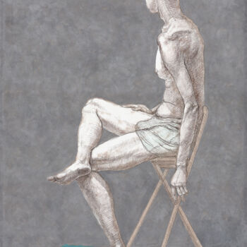 「The Man on a stool」というタイトルの描画 Natalie Levkovskaによって, オリジナルのアートワーク, 鉛筆