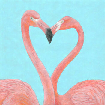 Dessin intitulée "Flamingo kiss" par Natalie Levkovska, Œuvre d'art originale, Gouache
