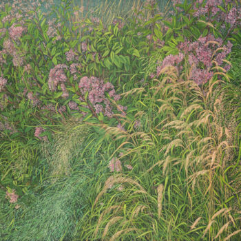 Painting titled "Rustle of Grass in…" by Natalie Levkovska, Original Artwork, Oil Mounted on Wood Stretcher frame