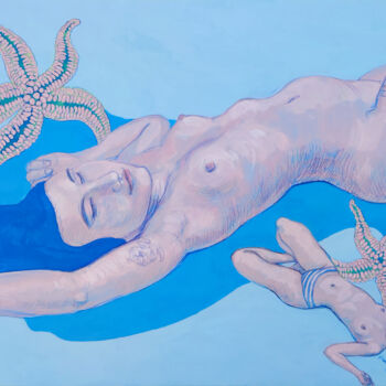 Desenho intitulada "Gerda and Sea Stars" por Natalie Levkovska, Obras de arte originais, Guache