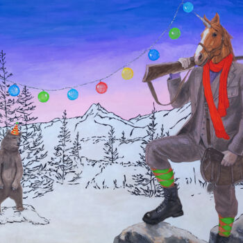 Rysunek zatytułowany „Christmas hunt” autorstwa Natalie Levkovska, Oryginalna praca, Gwasz