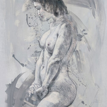 Рисунок под названием "Shy Julia" - Natalie Levkovska, Подлинное произведение искусства, Темпера