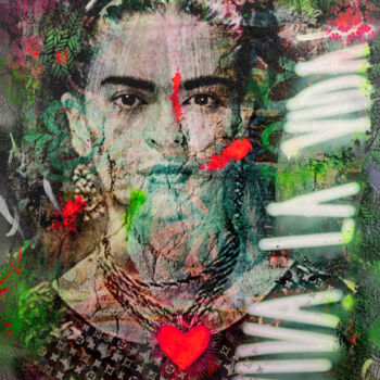 Collages intitulée "Frida Kahlo y que v…" par Natalie Otalora, Œuvre d'art originale, Acrylique Monté sur Châssis en bois