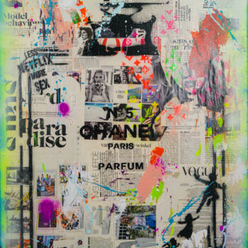 Collages intitulée "Chanel Parfume Fash…" par Natalie Otalora, Œuvre d'art originale, Acrylique Monté sur Châssis en bois