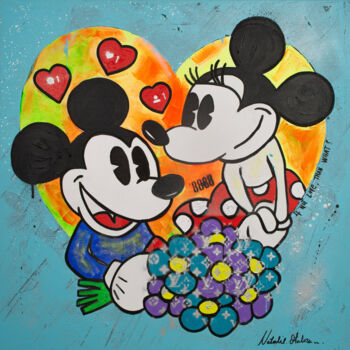 Painting titled "Mickey & Minnie if…" by Natalie Otalora, Original Artwork, Acrylic Mounted on Wood Stretcher frame