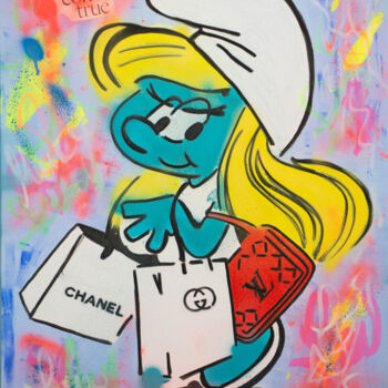 Painting titled "Smurfette Self Made" by Natalie Otalora, Original Artwork, Acrylic Mounted on Wood Stretcher frame