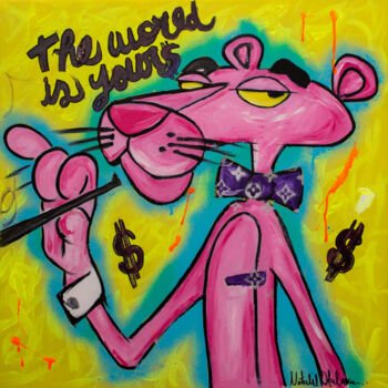 Painting titled "The world is pink,…" by Natalie Otalora, Original Artwork, Acrylic Mounted on Wood Stretcher frame