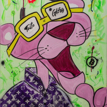 Painting titled "Pink Panther a tast…" by Natalie Otalora, Original Artwork, Acrylic Mounted on Wood Stretcher frame