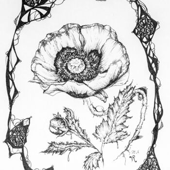 Dibujo titulada "Poppy" por Natalie Roy, Obra de arte original, Tinta
