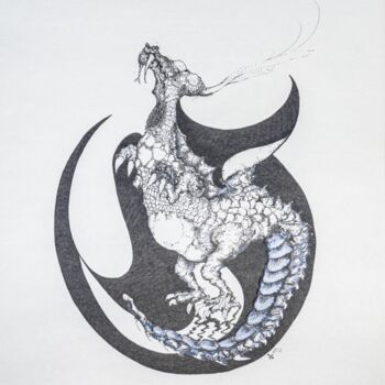 Disegno intitolato "My little dragon" da Natalie Roy, Opera d'arte originale, Inchiostro