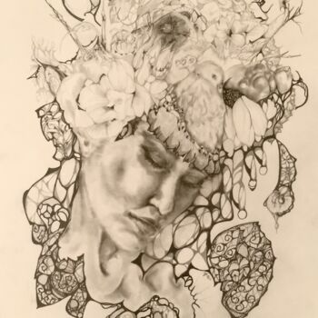 Drawing titled "Spring maiden" by Natalie Roy, Original Artwork, Pencil