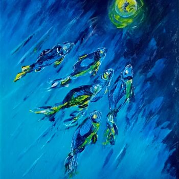 Картина под названием ",, Moonfish,," - Natalie Rybka, Подлинное произведение искусства, Масло Установлен на Деревянная рама…