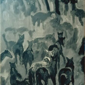 Картина под названием ",, Horses,," - Natalie Rybka, Подлинное произведение искусства, Масло Установлен на картон