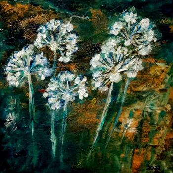 Painting titled ",, Snow flowers ,," by Natalie Rybka, Original Artwork, Oil Mounted on Wood Stretcher frame