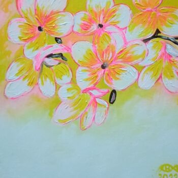 Painting titled ",, Pink flowers,," by Natalie Rybka, Original Artwork, Acrylic Mounted on Wood Stretcher frame
