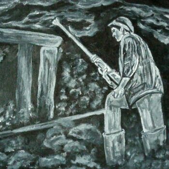 Pintura intitulada ",, Miner,, ,, Life…" por Natalie Rybka, Obras de arte originais, Óleo Montado em Armação em madeira