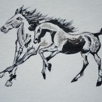 Pintura intitulada ",, Horses,, ,, Coup…" por Natalie Rybka, Obras de arte originais, Acrílico Montado em Cartão