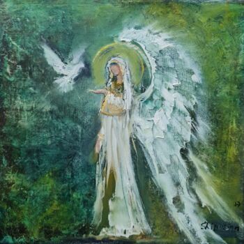 Картина под названием "Ангел" - Natalie Shiporina, Подлинное произведение искусства, Масло Установлен на Деревянная рама для…