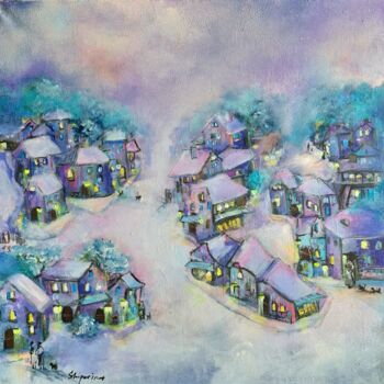 Peinture intitulée "Город в котором Снег" par Natalie Shiporina, Œuvre d'art originale, Acrylique