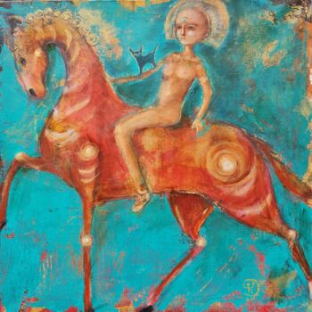 Painting titled "Красный конь" by Natalie Shiporina, Original Artwork, Acrylic