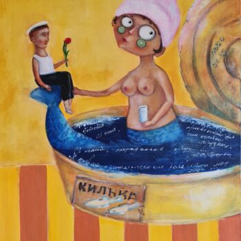 Painting titled "Рыбка\petit poisson" by Natalie Shiporina, Original Artwork, Acrylic Mounted on Wood Stretcher frame