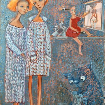 Pittura intitolato "Теплые коты" da Natalie Shiporina, Opera d'arte originale, Acrilico Montato su Telaio per barella in leg…