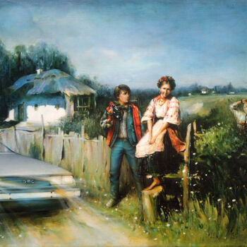 Painting titled "Back To The Past" by Nataliia Bachynska, Original Artwork, Acrylic Mounted on Wood Stretcher frame