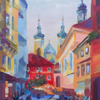 Schilderij getiteld "Evening in Prague" door Nataliia Belozerova, Origineel Kunstwerk, Acryl