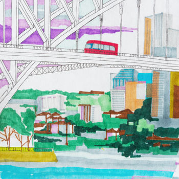 Σχέδιο με τίτλο "City sketch, Sydney" από Nataliia Belozerova, Αυθεντικά έργα τέχνης, Μαρκαδόρος