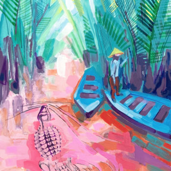 Pittura intitolato "Pink river" da Nataliia Belozerova, Opera d'arte originale, Acrilico