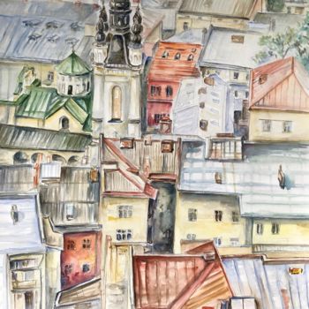 Painting titled "Roofs" by Nataliia Dadykina, Original Artwork, Watercolor