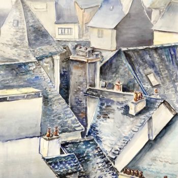 Peinture intitulée "Watercolor Roofs" par Nataliia Dadykina, Œuvre d'art originale, Aquarelle