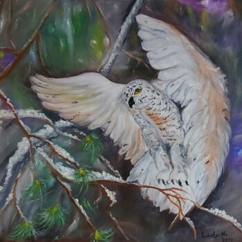 Peinture intitulée "Owl In The Night" par Nataliia Goloborodko, Œuvre d'art originale, Huile Monté sur Châssis en bois