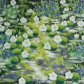 Peinture intitulée "Blooming Pond" par Nataliia Goloborodko, Œuvre d'art originale, Huile Monté sur Châssis en bois