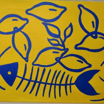 Картина под названием "The Lemons and Fish…" - Nataliia Kutikhina (natel), Подлинное произведение искусства, Акрил