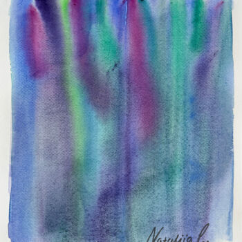 Peinture intitulée "Aurora Borealis. Bl…" par Nataliia Lepikhina, Œuvre d'art originale, Aquarelle
