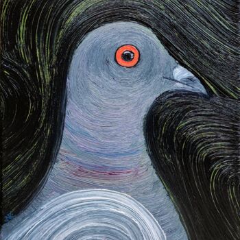 绘画 标题为“city pigeon at night” 由Nataliia Nikulina, 原创艺术品, 油 安装在木质担架架上