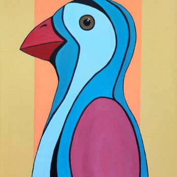 Schilderij getiteld "Blue Bird" door Nataliia Nikulina, Origineel Kunstwerk, Olie Gemonteerd op Frame voor houten brancard