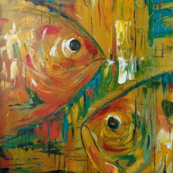 Pittura intitolato "Fish" da Nataliia Priputnikova, Opera d'arte originale, Olio