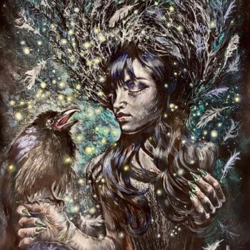 Картина под названием "The Witch's Daughte…" - Nataliia Savchuk, Подлинное произведение искусства, Акварель