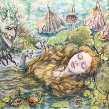 Картина под названием "Утопленница" - Nataliia Savchuk, Подлинное произведение искусства, Акварель