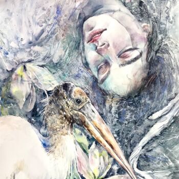 Pittura intitolato "White Ibis." da Nataliia Savchuk, Opera d'arte originale, Acquarello