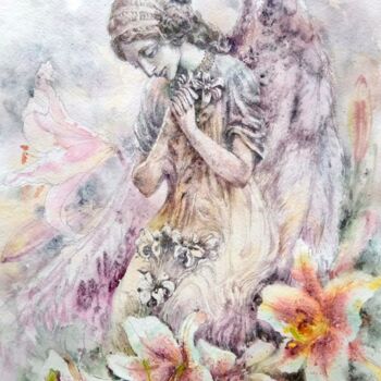 Painting titled "Angel of Spring." by Nataliia Savchuk, Original Artwork, Watercolor