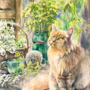 Painting titled "A cat named Busya." by Nataliia Savchuk, Original Artwork, Watercolor