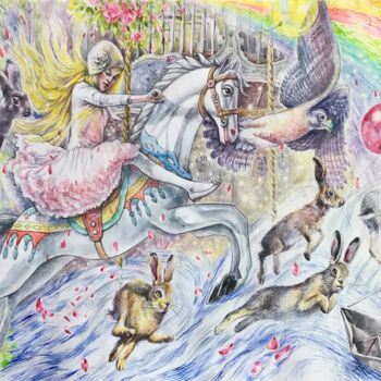Картина под названием "Dream of a Happy Ca…" - Nataliia Savchuk, Подлинное произведение искусства, Акварель