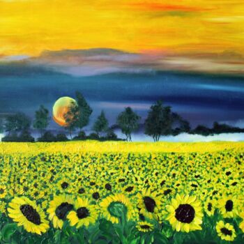 Pintura intitulada "Yellow sunny flower…" por Nataliia Zablotskaya, Obras de arte originais, Óleo