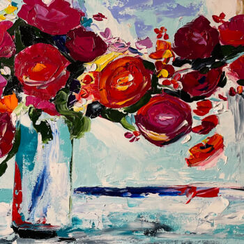 Peinture intitulée "Peony bouquet origi…" par Nataliia Zablotskaya, Œuvre d'art originale, Huile