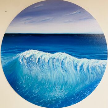 Painting titled "Ocean wave - sky li…" by Nataliia Krykun, Original Artwork, Oil Mounted on Wood Stretcher frame