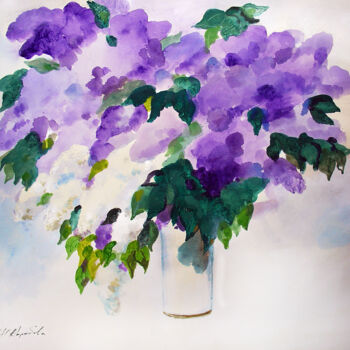 Painting titled "Morning. Lilac on a…" by Nataliy Korobova, Original Artwork, Acrylic